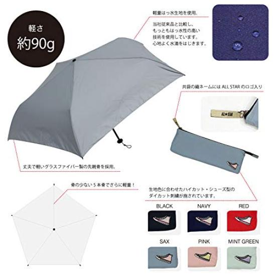 Ogawa Converse Folding Umbrella for Men and Manual Safety Logo 20130 Women, Ultra-Lightweight, 90g, Slim, 5-Rib, 50cm, Water-Repellent, Pink, Opening,