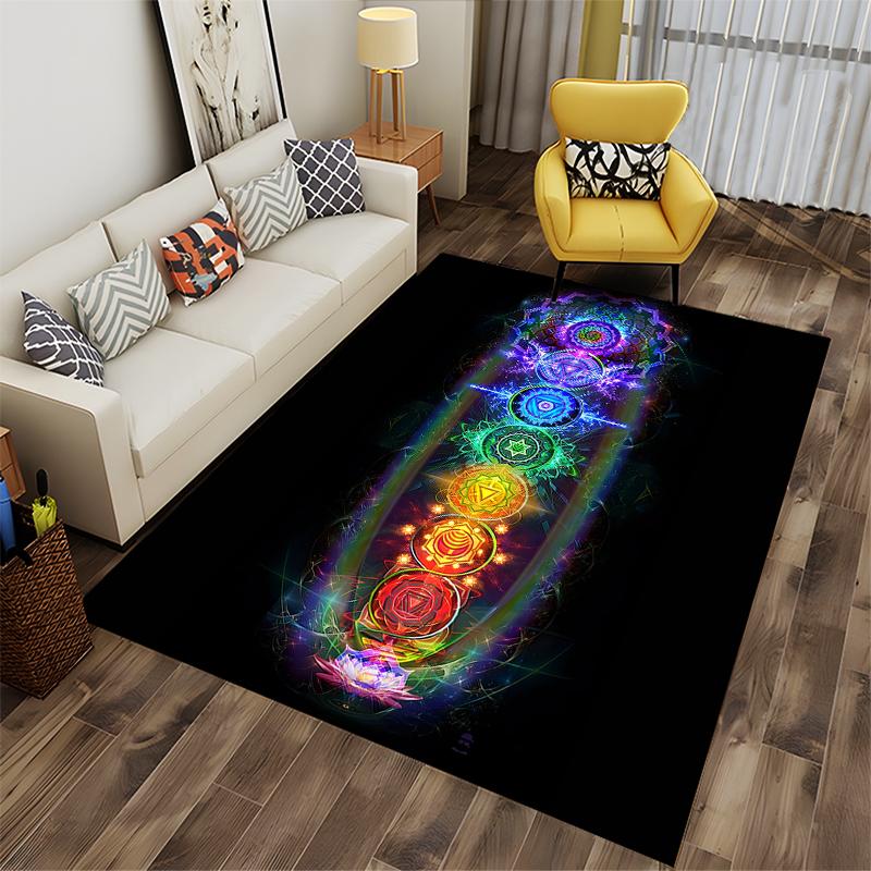 Colorful Chakra Symbols Energy-Inspired Design Non-slip rug suitable for living room and bedroom sofas