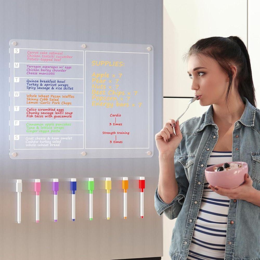 with 8 Color Markers Magnetic Fridge Planner Acrylic Monthly Calendar Board  Chore Tracking