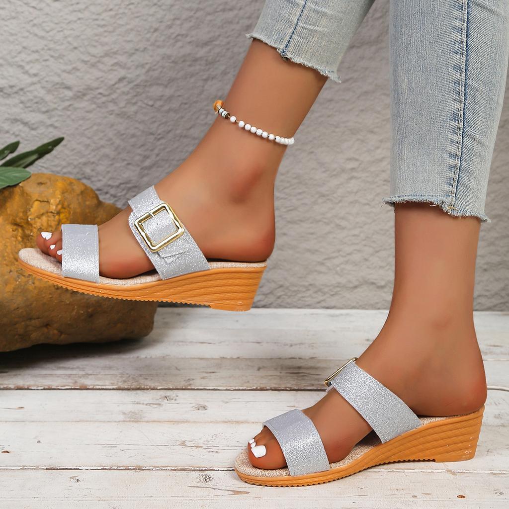 Plus Size Shoes for Women 35-43 Summer Fashion Women Slip on Platform Wedges Non-slip Sandals Sequin Women Footwear