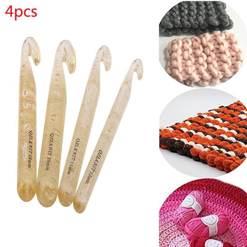4PCS Large Crochet Hook for Chunky Yarn Plastic Transparent Beginner Crochet Needles for Knitting Carpet Scarf Wool Roving