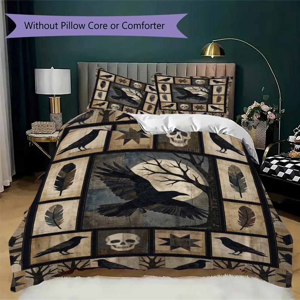 Decorazione Corvo Pattern Set Copripiumino Copripiumino Federa Decorazione Casa Regalo di Compleanno (1 * copripiumino + 2 * federe senza imbottitura)51