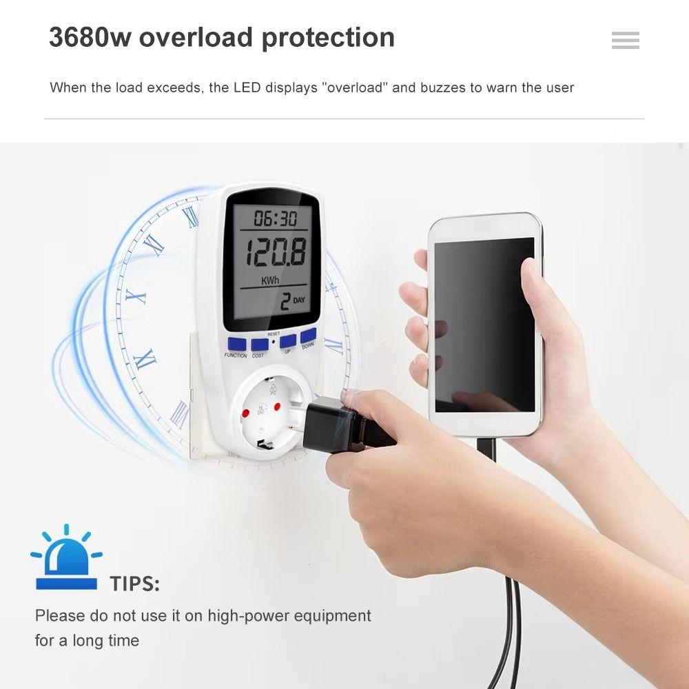 220V 110V Digital LCD Wattmeter Digital Display EU/AU/UK/FR/US Plug Energy Meter Durable LCD Screen Wattage Meter