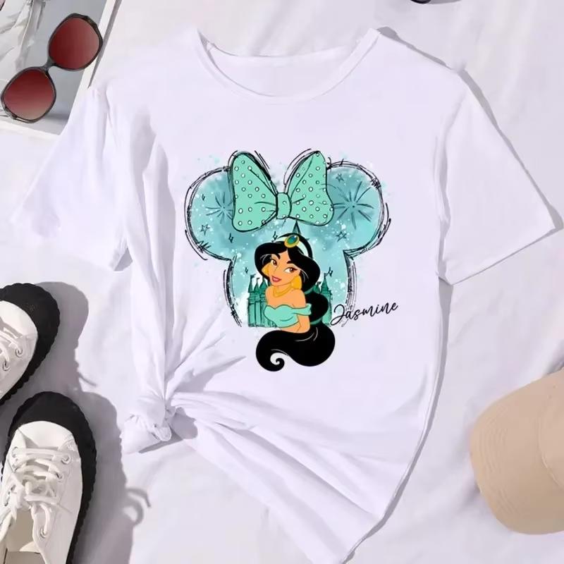 2026 New Kawaii Fashion Princess Print Fashion WoUnisex Crew Neck Loose Plus Size Short Sleeve TShirt S