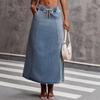 Retro European-American Women's Washed Denim Summer Skirt with Drawstring Waist