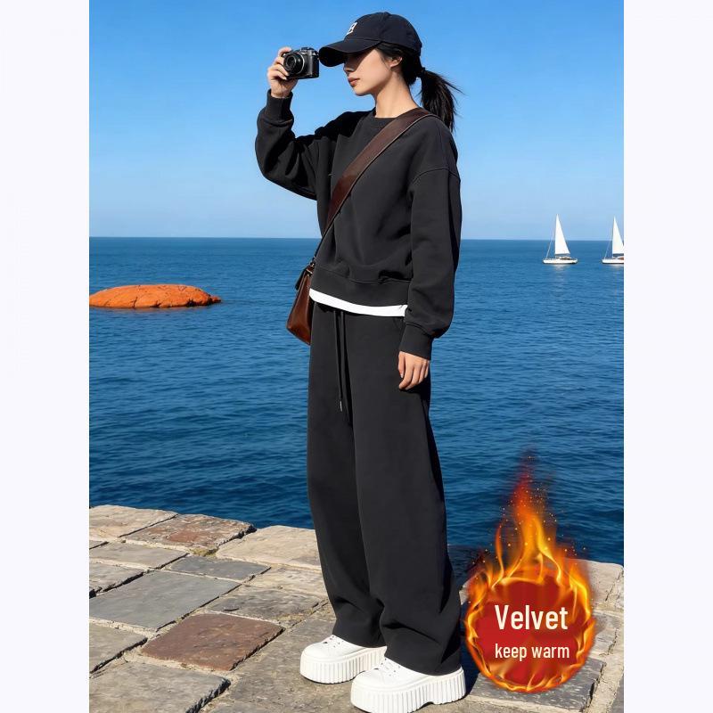 Women's High-End Fleece-Lined Sports Suit - Autumn/Winter Hoodie Two-Piece Set