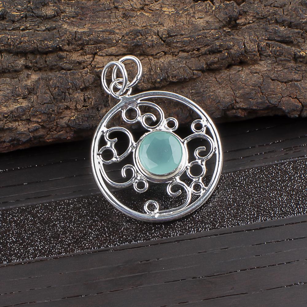 

Aqua Chalcedony Pendant, 925 Solid Sterling Silver Jewelry, Gemstone Pendant, Gift For Her Handmade Dainty Jewelry 1.45 inches