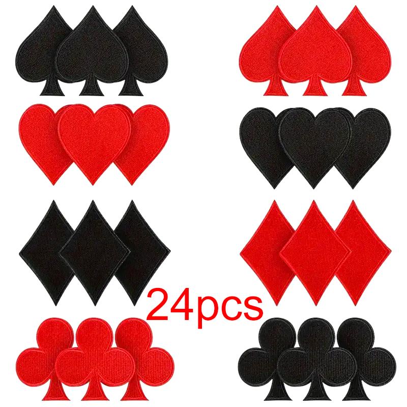 24pcs Poker Pattern Sewing Fabric Patch DIY Various Styles Handmade Cloth Applique Personality Fashion Accessories