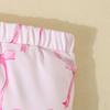Macacão Monograma de Manga Curta para Bebê Menina de 1-18 Meses com Calças Estampadas com Laço e Faixa de Cabelo Fato Rosa
