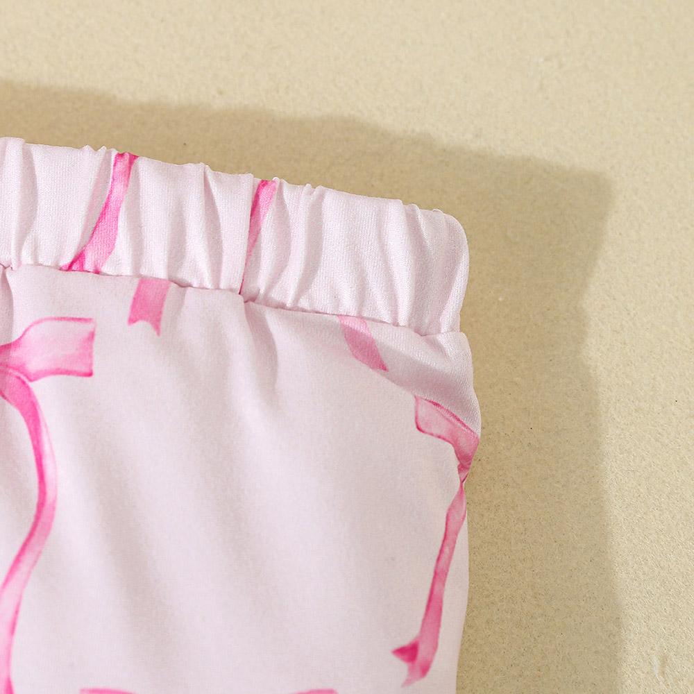 Salopetă roz pentru bebeluși, fetiță, 1-18 luni, cu mânecă scurtă, monogramă, pantaloni cu imprimeu de fundă și bandă pentru păr