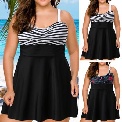 2Pcs/Set Women Split Swimsuit Sling Bandeau Flowy Hem Swimming Tops High Waist Swimming