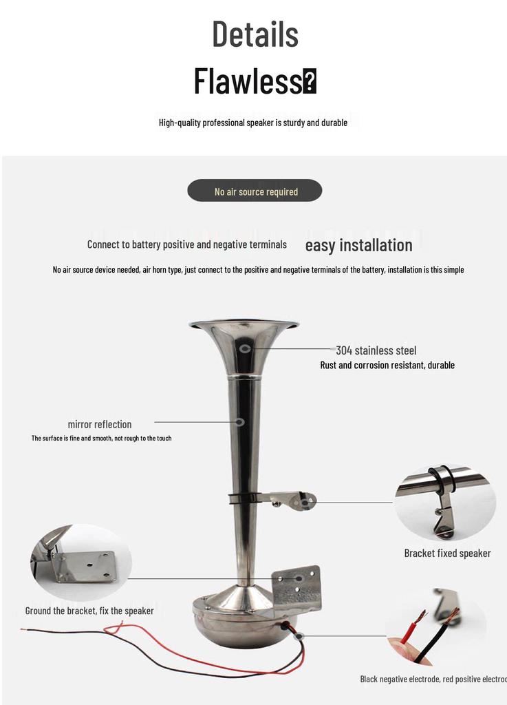 12V/24V Stainless Steel Yacht Horn, Single/Double Tube, High/Low Tone, Waterproof, Super Loud.