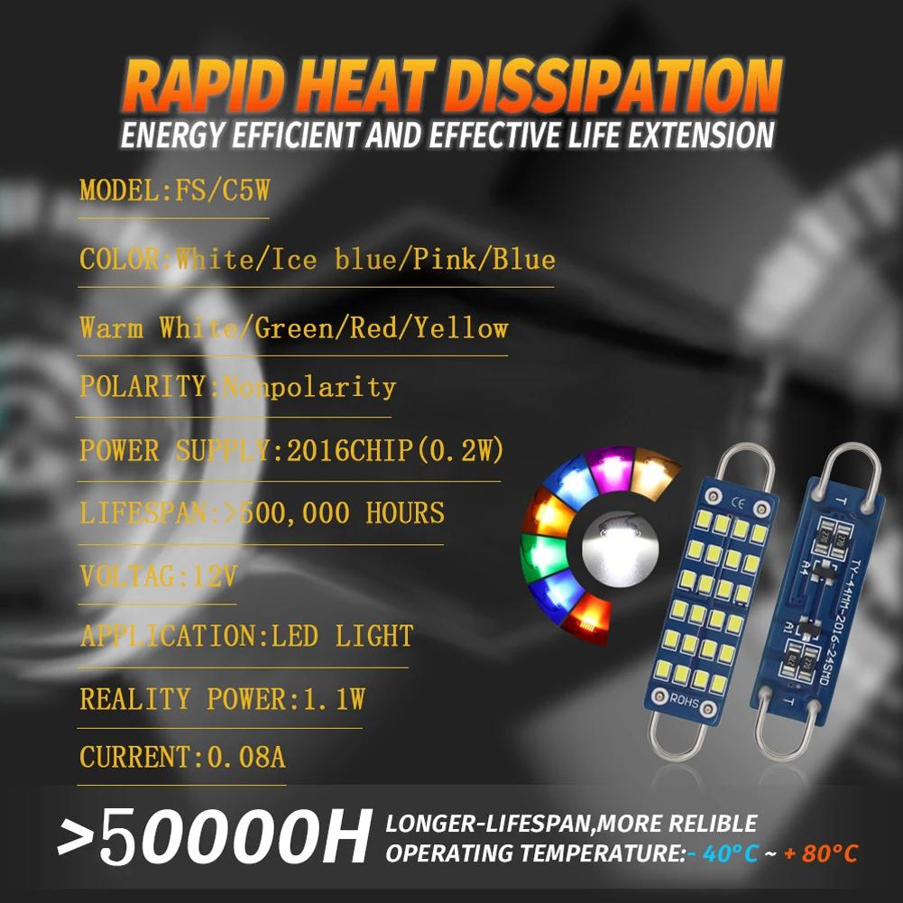 2Pcs Car W5W LED Canbus Bulbs 44mm Super Bright LED Lights 24SMD Reading Lamp Auto Interior Dome Light 240LM 12V Signal Lamp