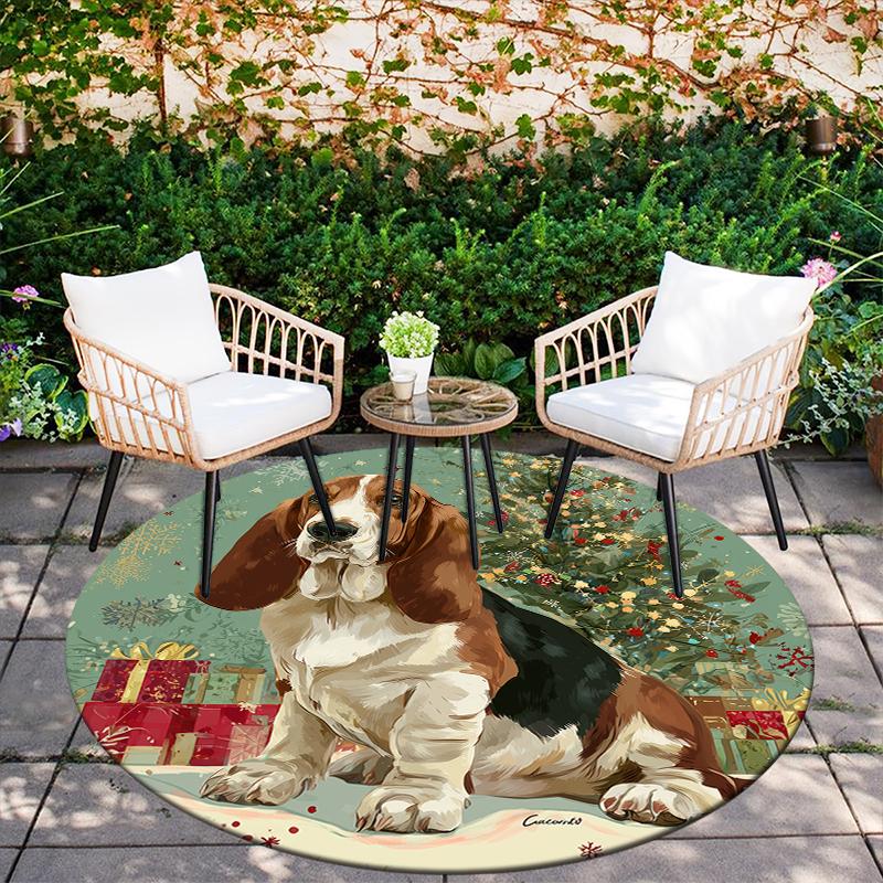 Christmas Basset Hound pattern round rug,Carpet Rug for Living Room Bedroom Playroom ,Non-slip Floor Mat,Holiday Gifts and Birthday Gifts.