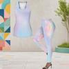 Women Plus Size Black Blue Purple Two Piece Set Scoop Neck Sleeveless Printed Longline Tank Top Fitted Leggings