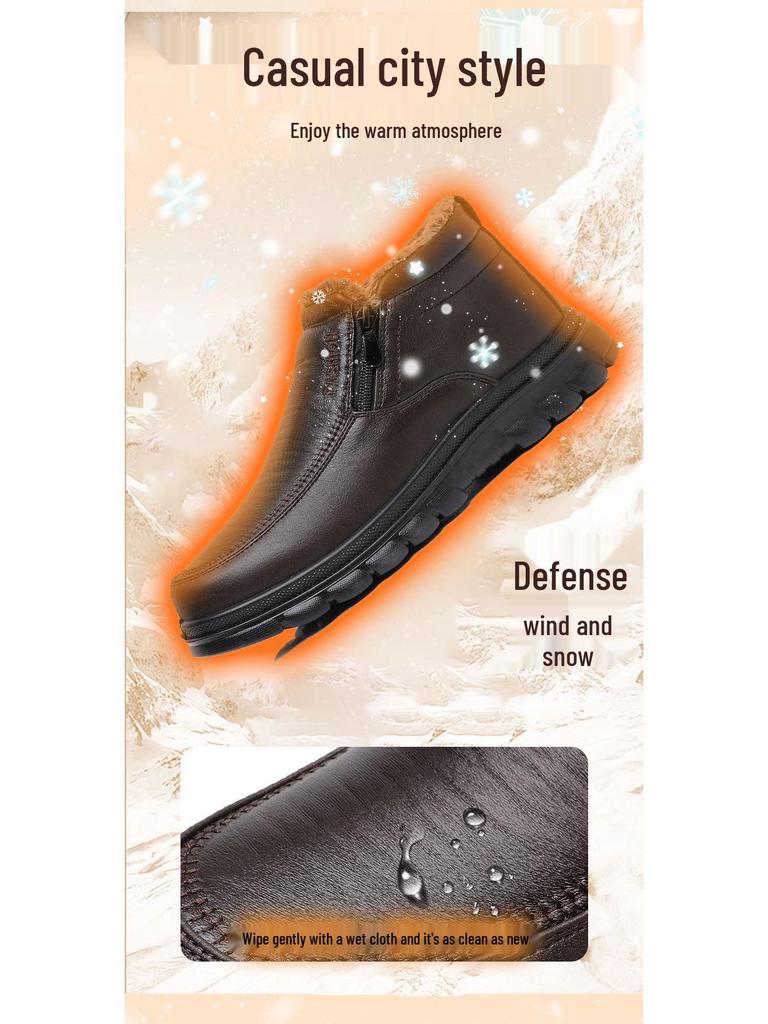 Men's Winter Velvet-Lined Non-Slip Soft Sole Boots for Middle-Aged and Elderly.