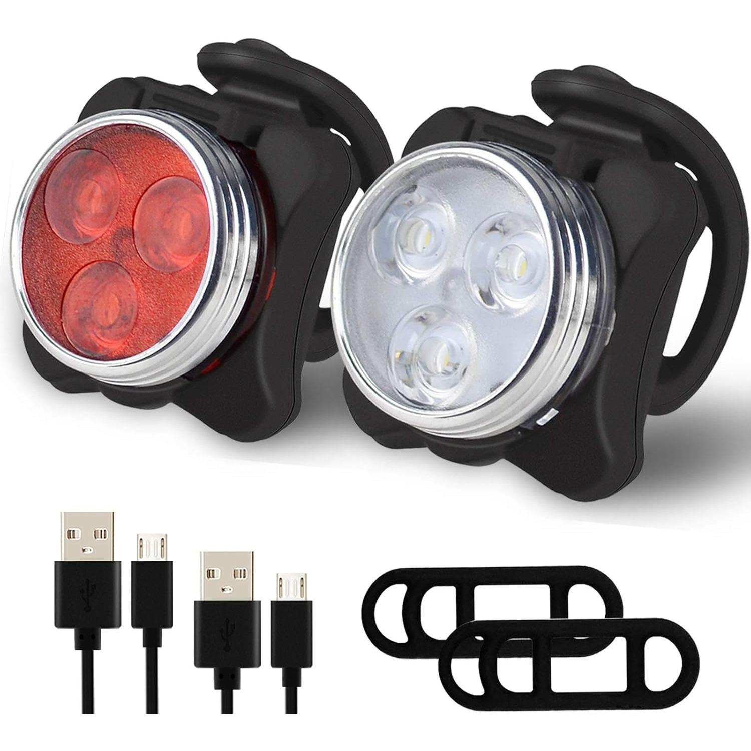 Bike Light Set, Super Bright USB Rechargeable Waterproof Mountain Road Safety & Easy Mount LED Bicycle Lights, USB Cycling Front & Rear Light W