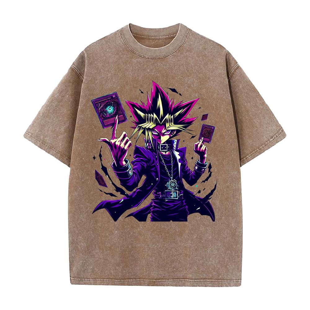Anime Printed T-shirt Vintage Washed Oversized T Shirt Men's Clothing Summer Short Sleeve Casual Cotton Tees Tops