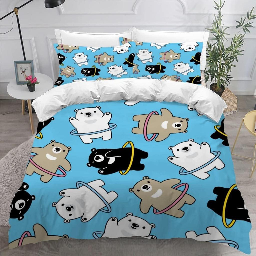 3D Printed Boutique Bedding Set Cartoon Animal 3-Piece Set for Children and Adults Full Size Soft 100% Microfiber Zipper