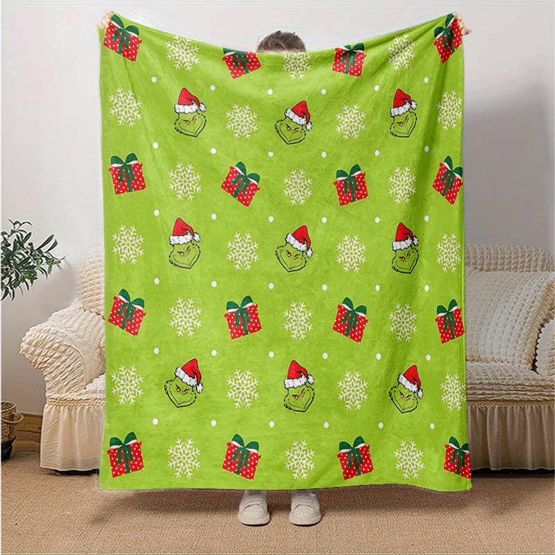 1Pc Christmas Grinch Blanket Soft And Comfortable Casual Warm Camping Travel Christmas Halloween Gift M921592