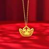 Vietnamese Gold-Plated Brass Openwork Coin and Longevity Lock Necklace Pendant