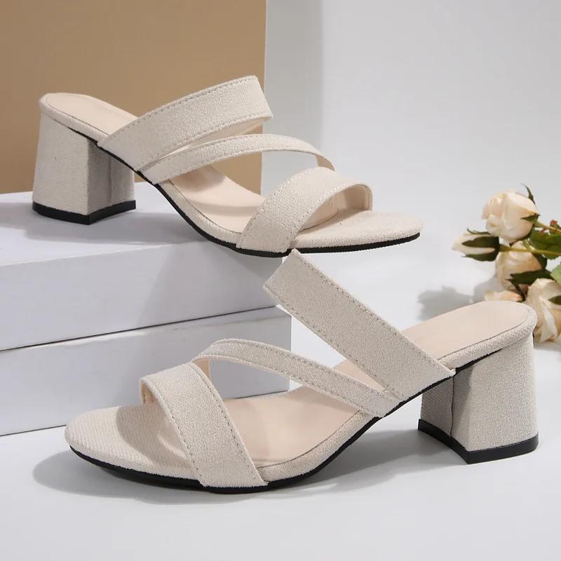 Summer Strap Party Office Red Lady Sandals Casual Women Sandals High Square Heels Peep Toe Shoes for Women Sandalias De Mujer