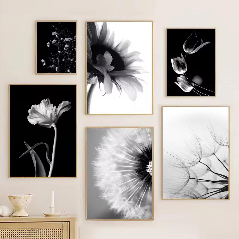 Black and White Wall Art Plant Flower Poster Printing Canvas Painting Nordic Living Room Home Decoration Wall Painting