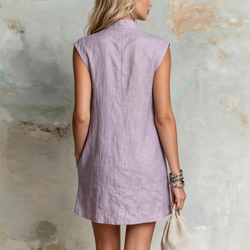 Women Stand Collar Half Zip Sleeveless Loose Fit Casual Vacation Dress Lightweight Relaxed Style