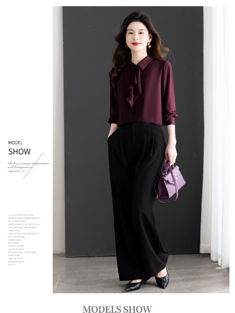 Spring 2025 French Chiffon Ribbon Shirt - Age-Reducing Long Sleeve Top for Women