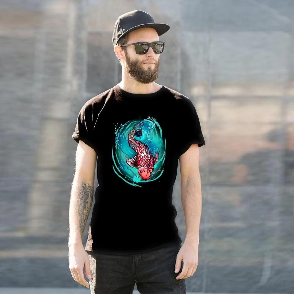 Koi Fish Enso Tops Funny T-shirt Graphic Tees Harajuku Men T Shirt Gothic Short Sleeve Tshirt Boyfriend Gift Oversized Clothes