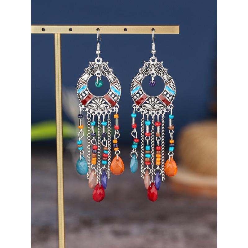 Beads Decor Tassel Drop Earrings