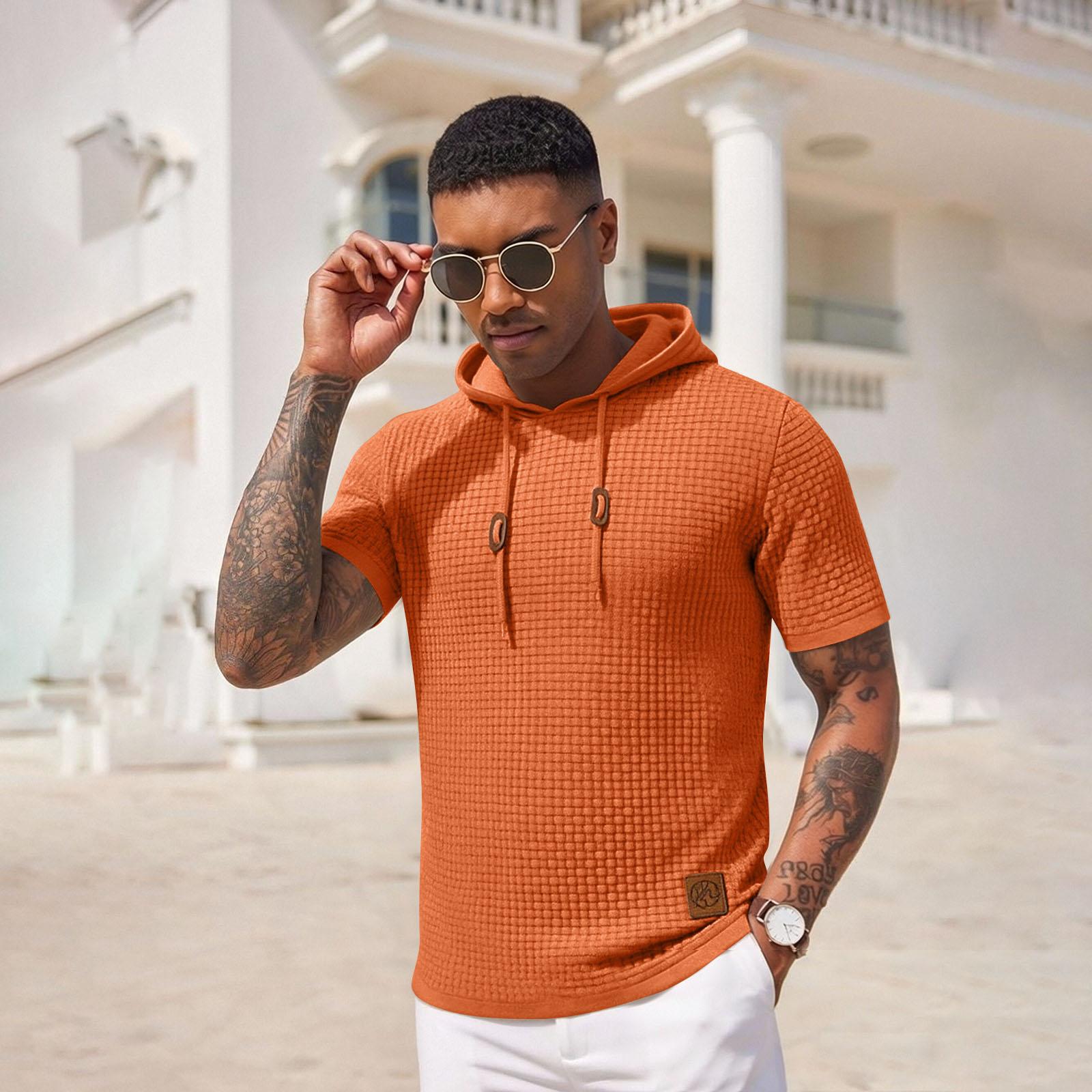 Men s Hooded Short-Sleeve Casual Sports Short Sleeve Top XL шафрановый