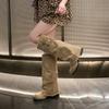 Autumn and winter new belt buckle trouser tube boots women's pile boots thick heel retro pleated knight boots women's boots tide