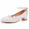 Large Size 3 Cm Square Heel Round Toe Single Shoes One-line Wristband Single Shoes Spring and Autumn Lace Wedding Shoes Women's White Shoes