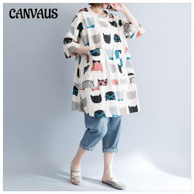Maglietta estiva da donna con stampa a cartoni animati, taglie forti, casual, a maniche corte