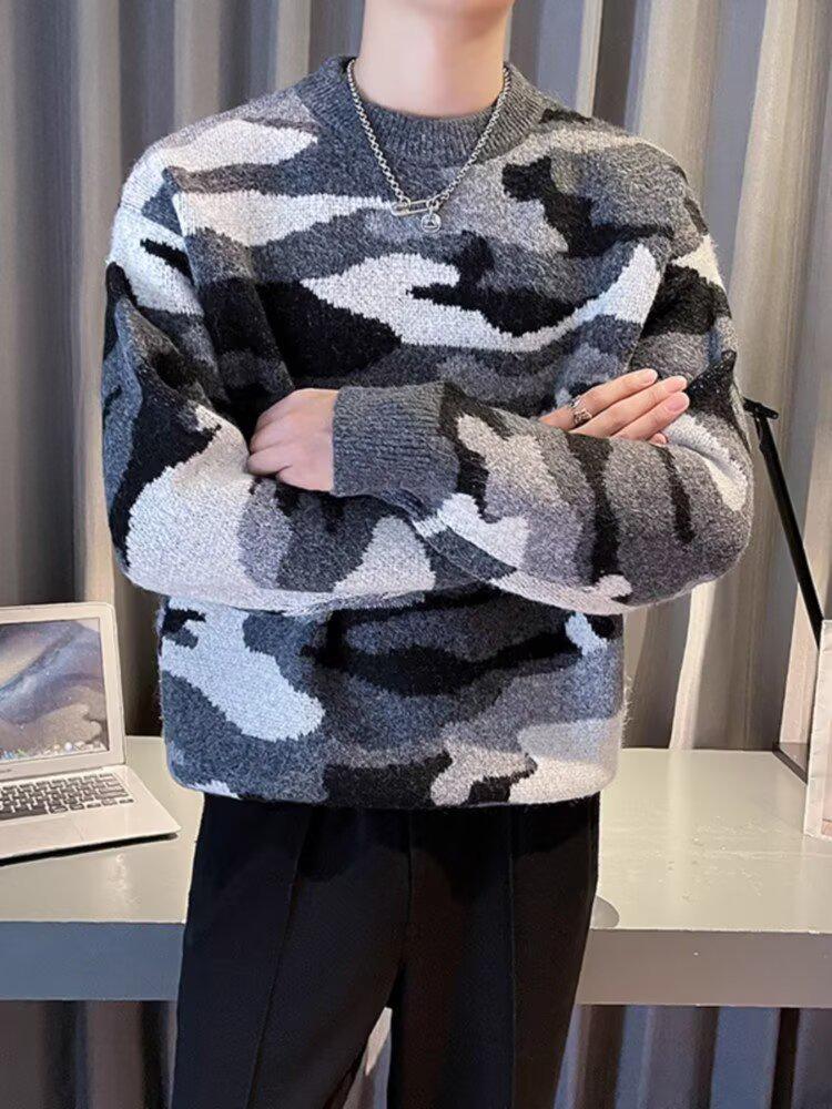 Men’s Autumn/Winter Camouflage Knit Pullover Sweater - Lazy Style, Thick, Trendy Casual Wear