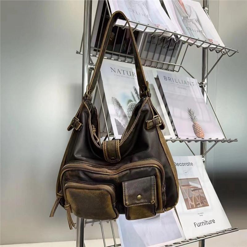 Ladies Washed Y2K Spice Girl Locomotive Bag Multi-Pocket Japanese And Korean Trend Shoulder Bag