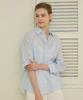 Nonlocal Over Fit Raw Cut Stripe Shirt - Light Blue