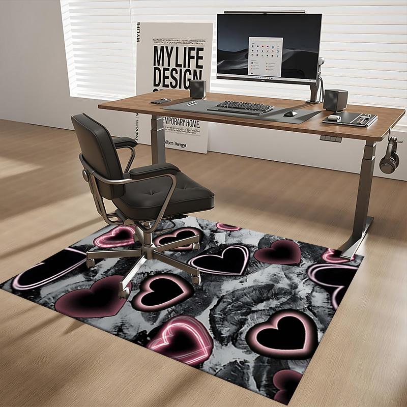 1pc Anime Heart Chair Mat - Office Desk Pad with Neon Pink Hearts, Anti-Slip Rug for Home Decor, Suitable for All Seasons, Gaming Room, Bedroom, Livin