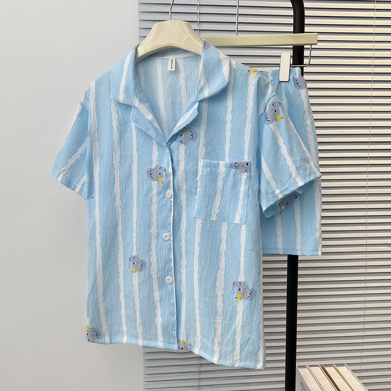 Women s Cotton Lapel Short-Sleeve Plus Size Pajama Set XL-2XL