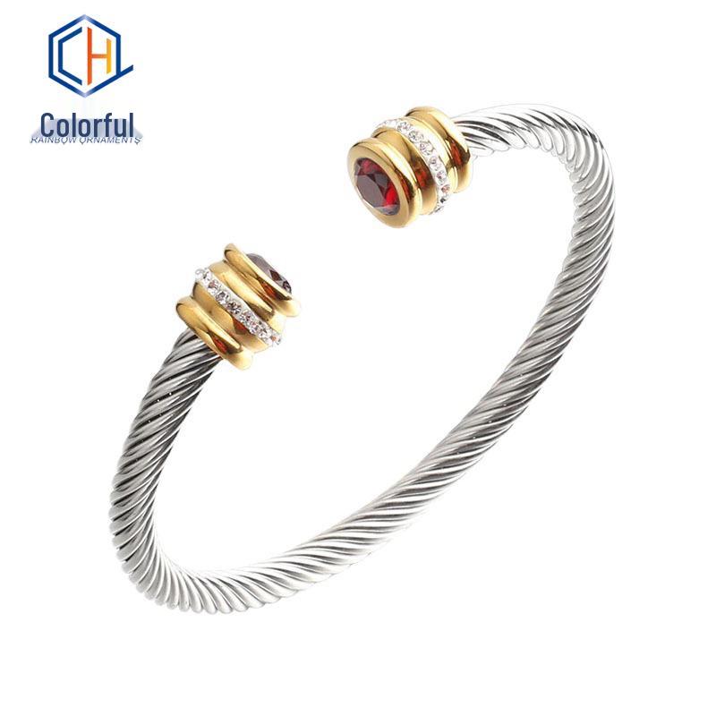 European & American 18K Gold-Plated Stainless Steel Bracelet with Zirconia