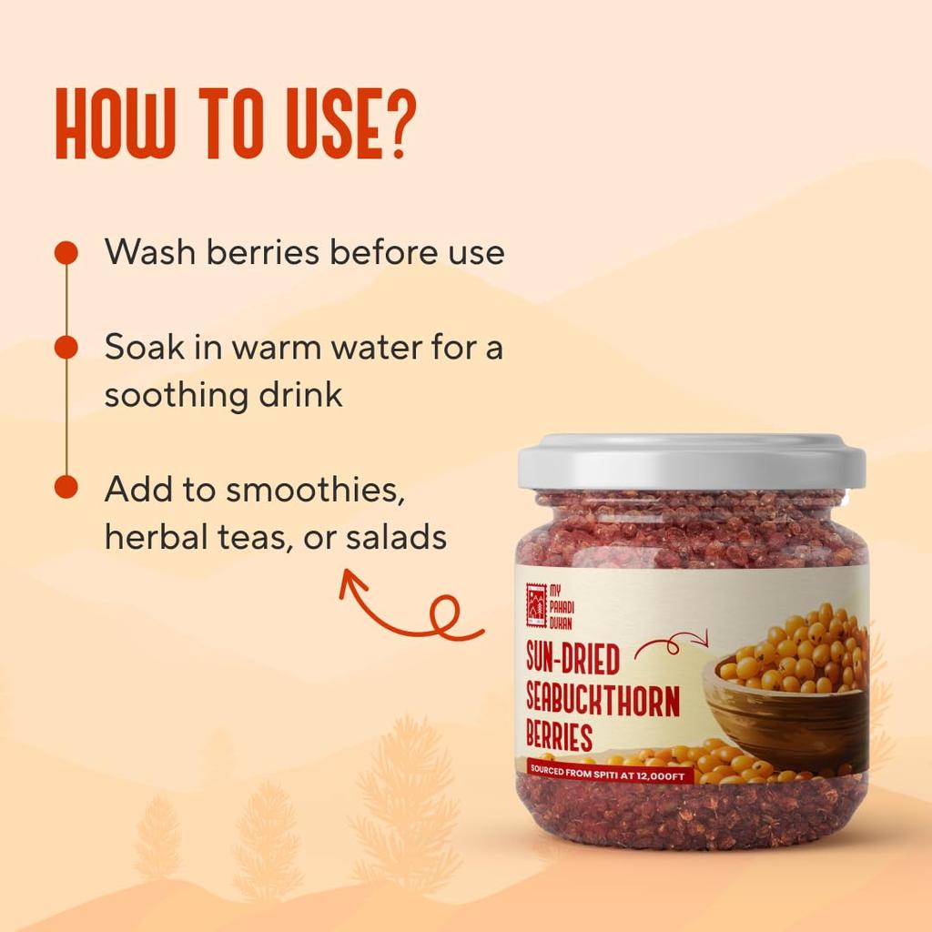My Pahadi Dukan Himalayan Sea Buckthorn Berries 80g Sun Dried Wild Superfood Rich In Omega Fatty Acids Vitamin C Tangy