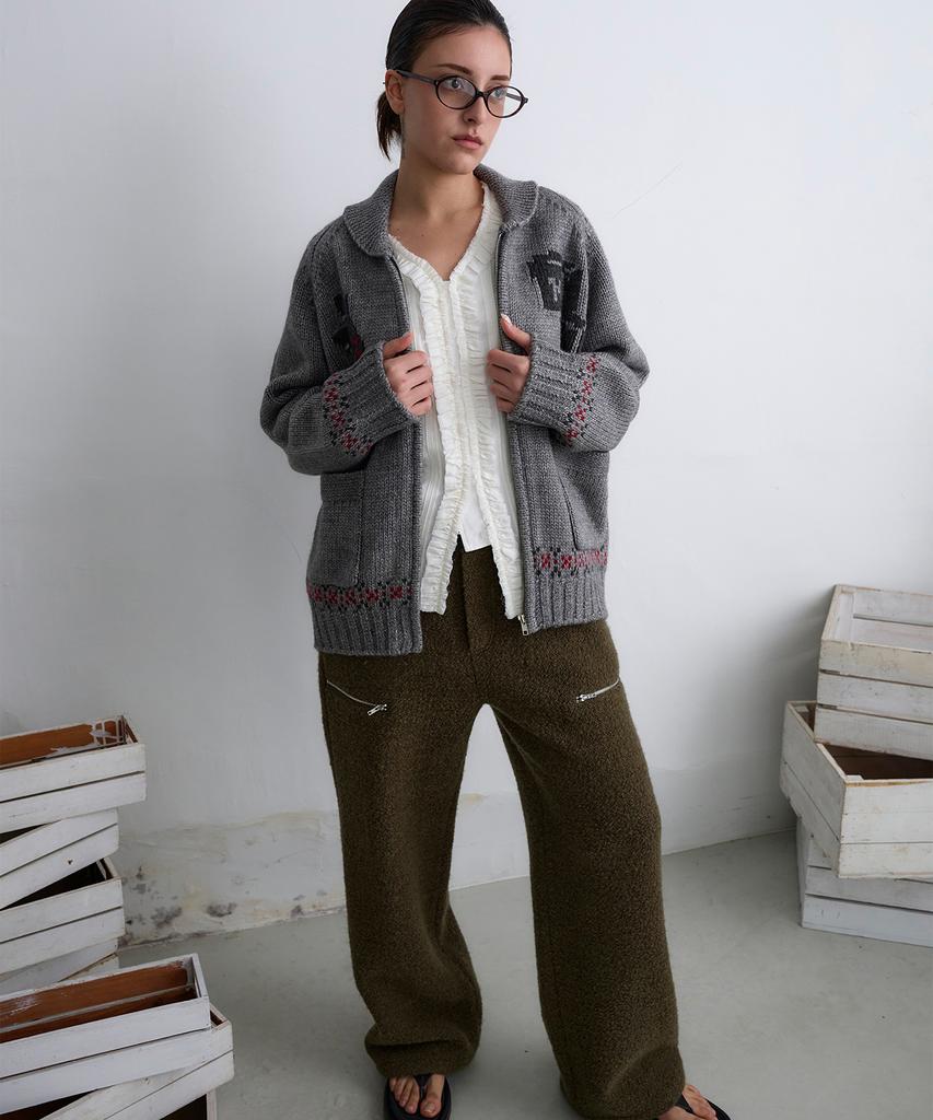 MILLO WOMEN Boucle Zipper Trousers [Khaki]