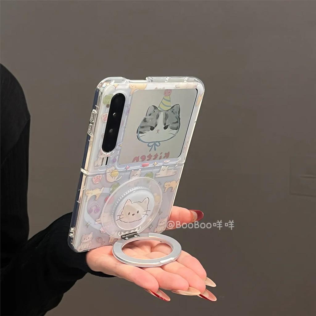 Phone Case For Samsung Z Flip 5 6 7 Case Flip Phone Transparent Cover with 360 Degree Finger Ring Holder