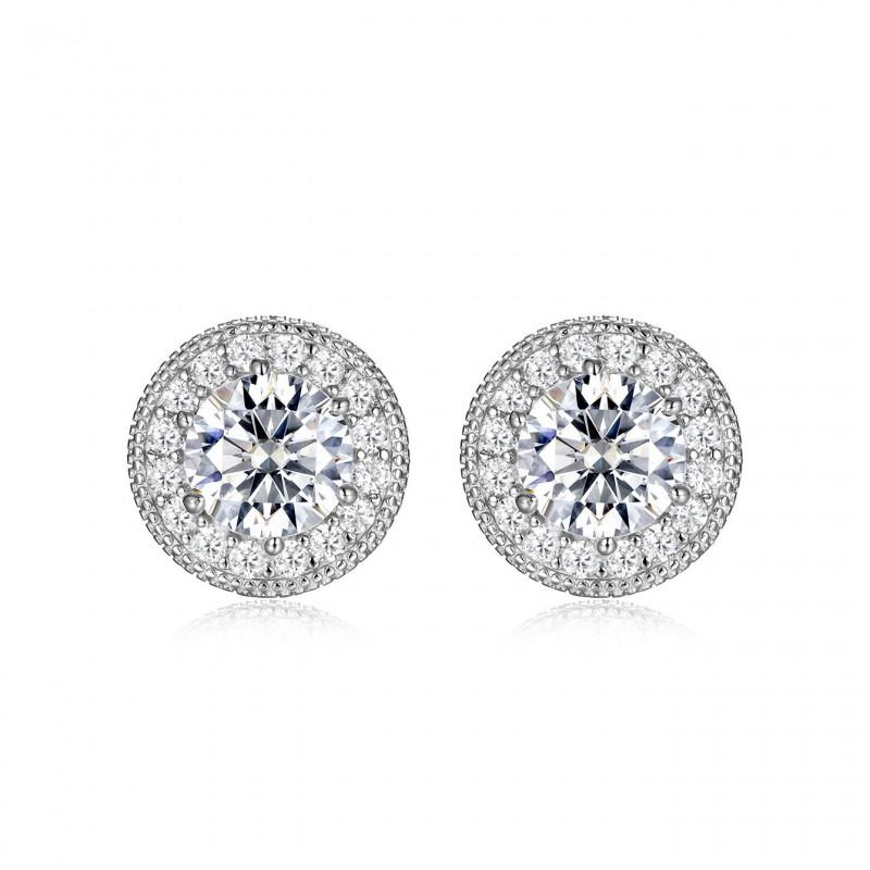 Womens Sterling Cubic Zirconia Stud Earrings Full Pave Round Design Elegant Daily Wear Jewelry