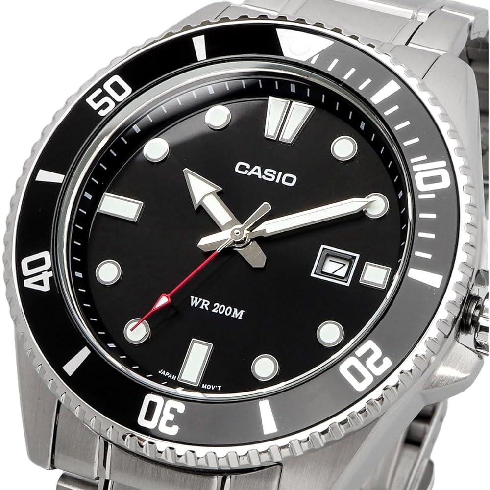 Casio Standard Analog Sports Watch 20 Bar Water Resistant Men's Black Bezel Metal Band