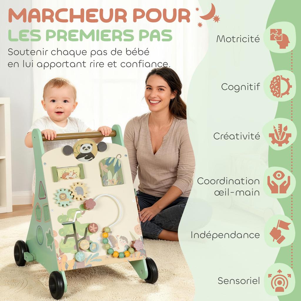 Wooden Baby Walker, Speed Control, 18+ Months, Green