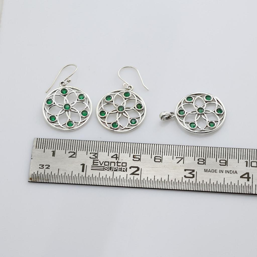 Green Zircon Pendant Earring Set, 925 Sterling Silver Handmade Jewelry, Silver Women Jewelry, Gift For Her An0446-384