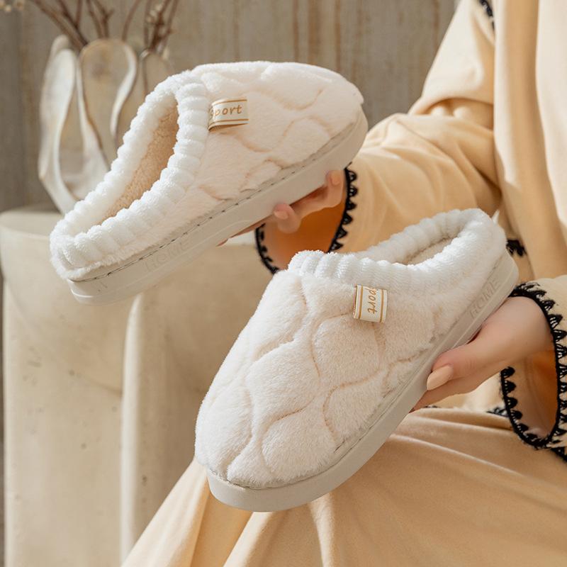 Autumn and Winter Plush Cotton Slippers Indoor Home Non-slip Soft Sole Piled Thickened Couple Warm Cotton Shoes
