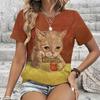 Summer Round Neck Cartoon Animal Pattern 3D Print Top Fashionable Casual Short Sleeved Women's T-shirts